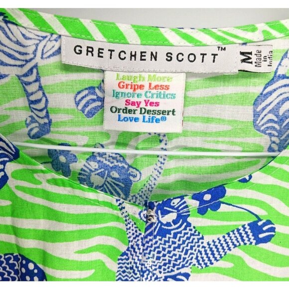 GRETCHEN SCOTT Tiger Tails Cotton Tunic Dress Cover Up Womens M Blue Green - Picture 7 of 10